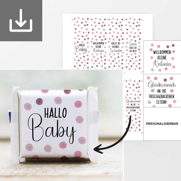 Ritter Sport Mini Banderole "Hello Baby Girl" PDF - Personalisiertes Geschenk zur Geburt