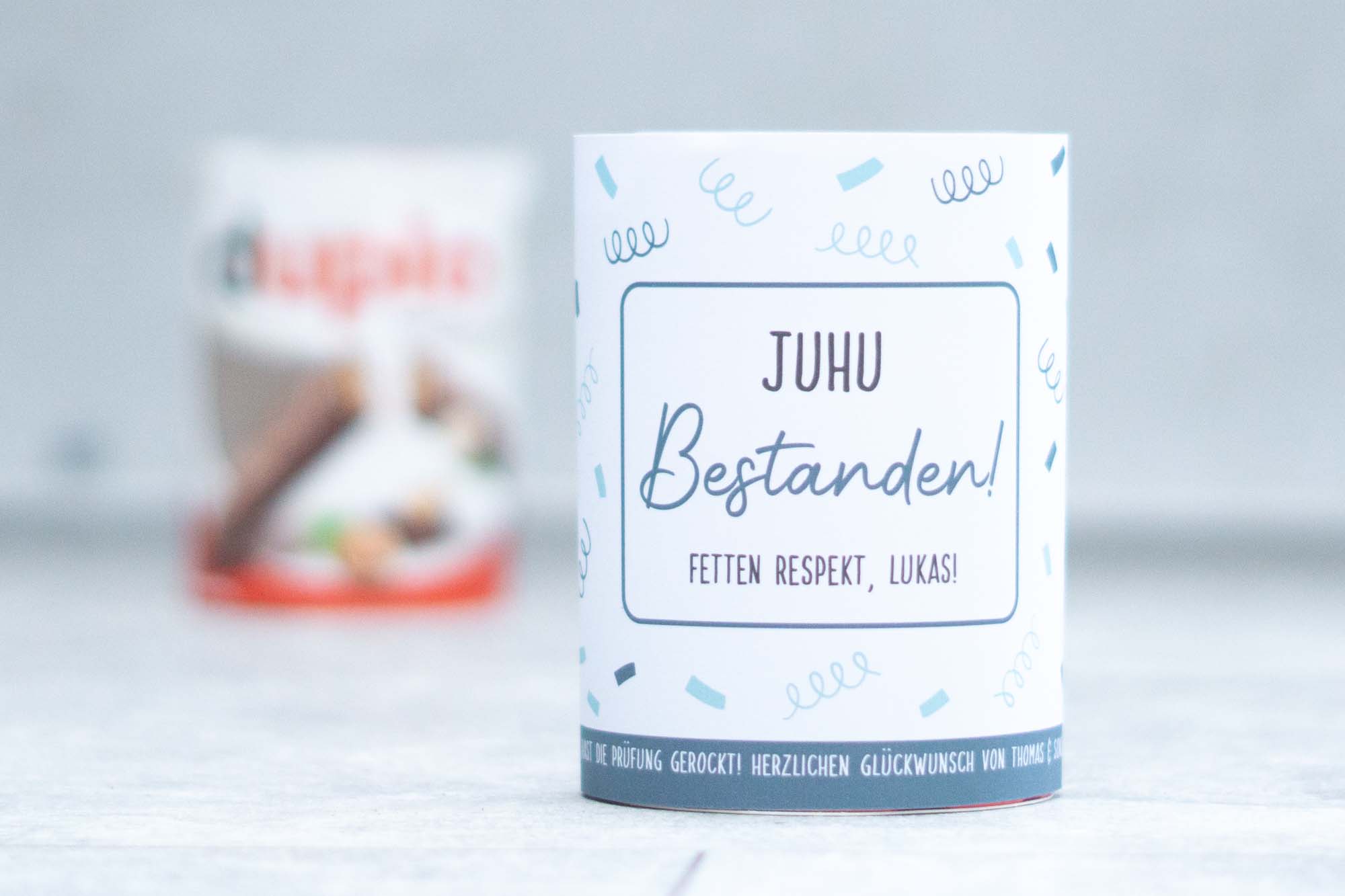 Personalisierbare Banderole für Duplo Verpackung "Juhu - Bestanden"