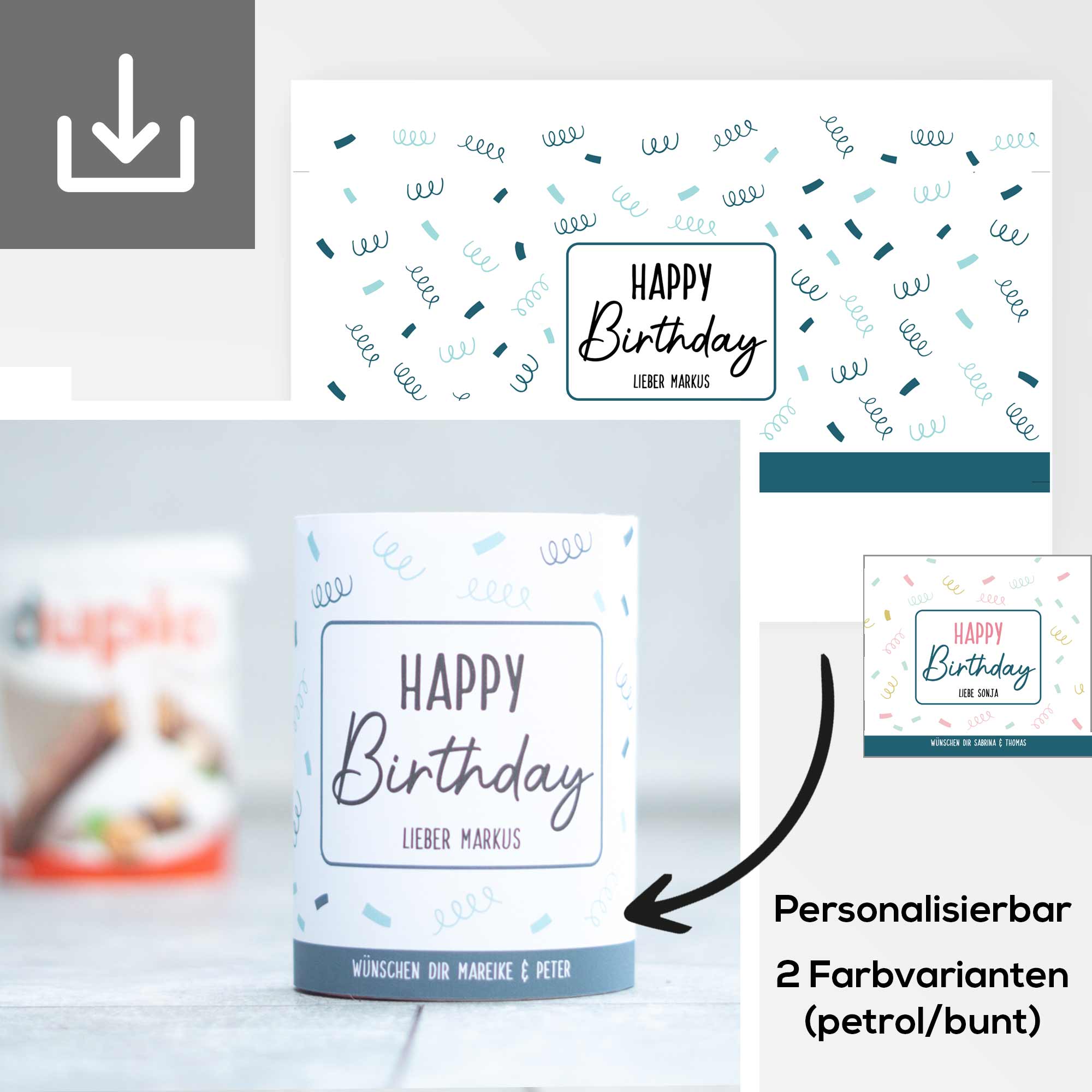 Personalisierbare Verpackung Banderole "Konfetti" für Duplo zum Geburtstag