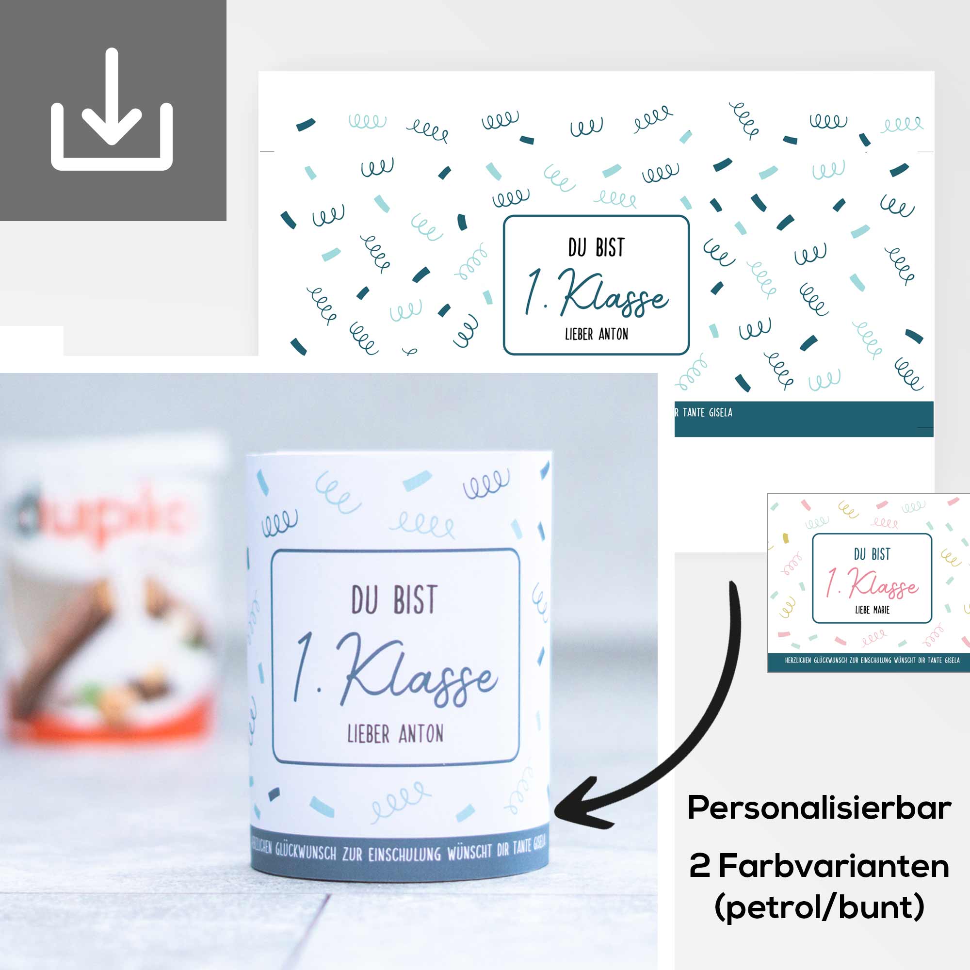 Personalisierbare DIY Banderole für Duplo Verpackung zum ausdrucken als Geschenk zum Schulanfang 